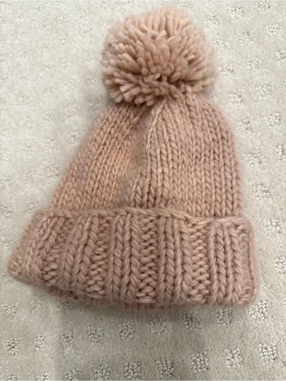 The Blueberry Hill Baby Pom Beanie Hat Blush Pink Chunky Knit 6-24M